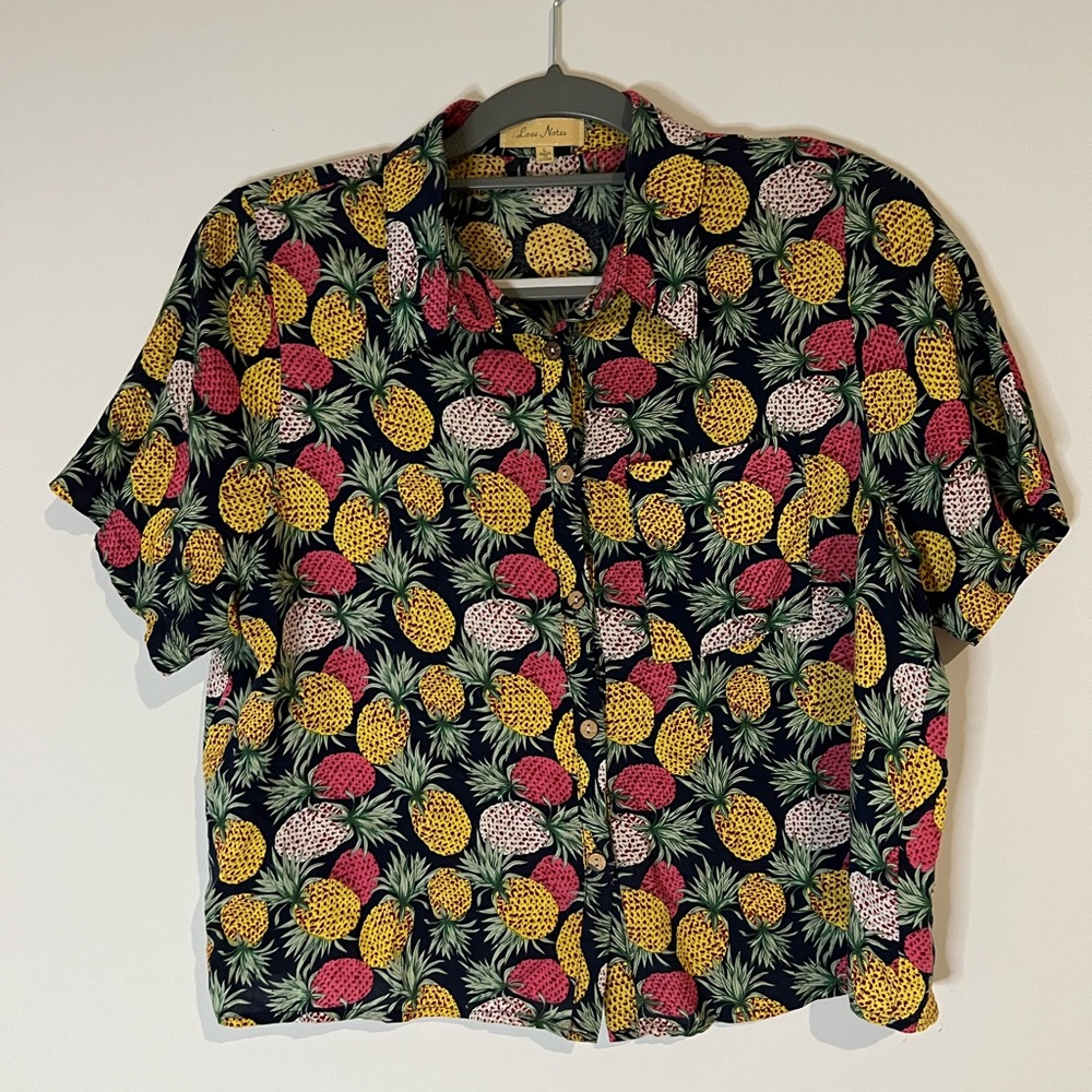 Love Notes Pineapple Hawaiian Button Down Top